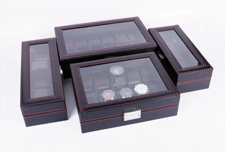 6 сетки углеродного волокна шаблон коробка для часов держатель коробка для ювелирных изделий прямоугольник черный цвет случае