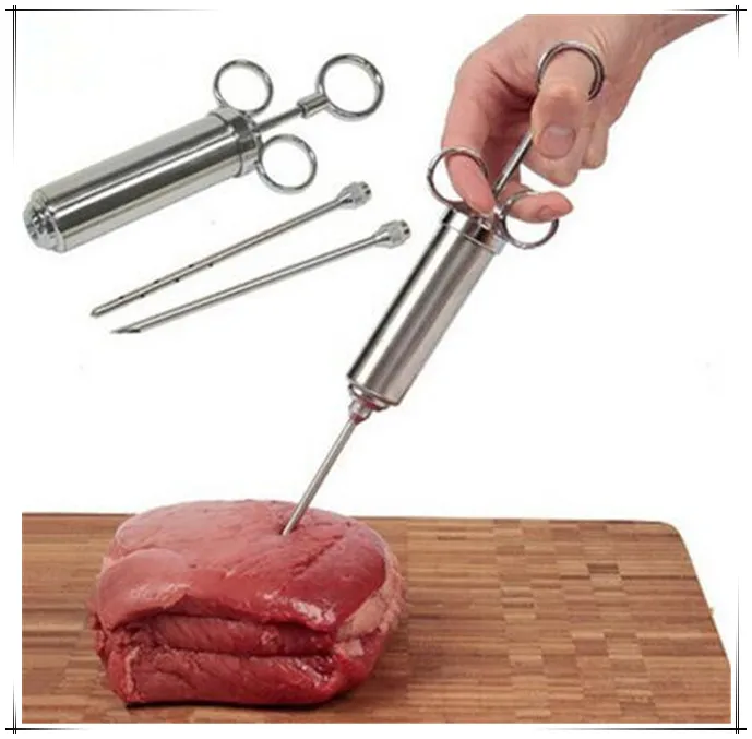 New Stainless Steel Seasoning Injector with two needles turkey meat Marinade injector baking