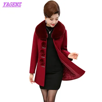 

Plus size Middle-aged women Woolen Jacket Autumn Winter Loose Long Wool Coat Noble lady Removable Fur collar Overcoat 5XL B500