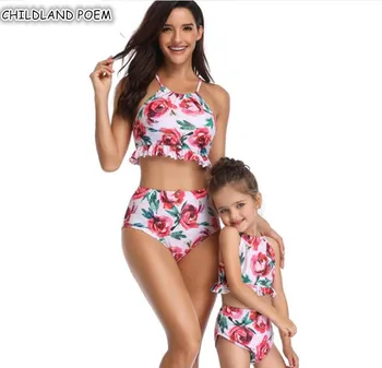 

Mom And Daughter Swimwear 2019 Floral Mother Daughter Swimsuit Family Look Mommy And Me Bikini Family Matching Bathing Suit