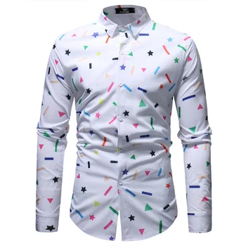 

Fashion Star Print Shirt Men Camicia Uomo 2018 Brand New Slim Fit Long Sleeve Dress Shirt Men Casual Holiday Party Shirt For Men