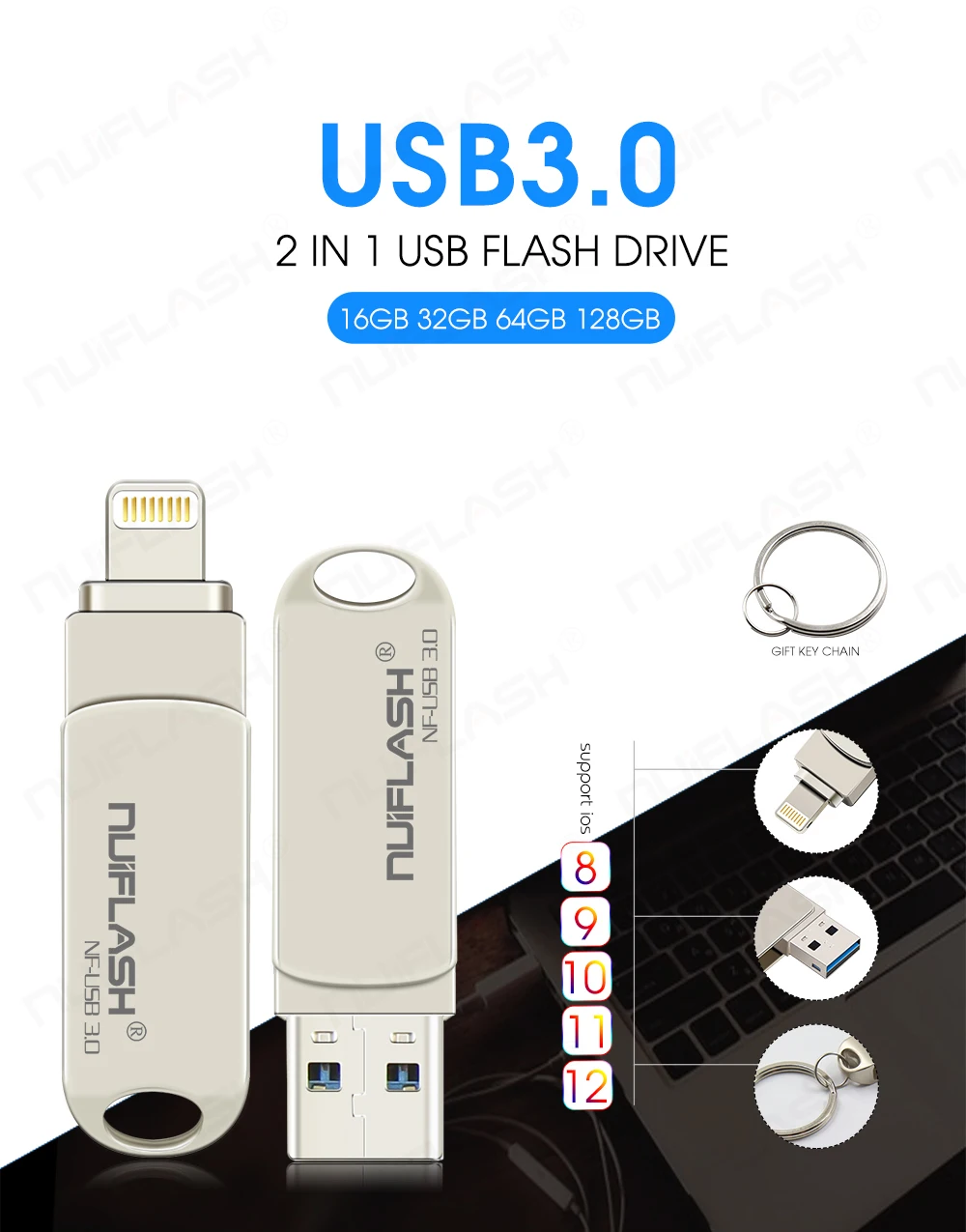 Nuiflash USB флэш-накопитель для iPhone Xs Max X 8 7 6 iPad 16/32/64/128 ГБ флеш-накопитель USB флэш-накопитель "молния" езды на автомобиле