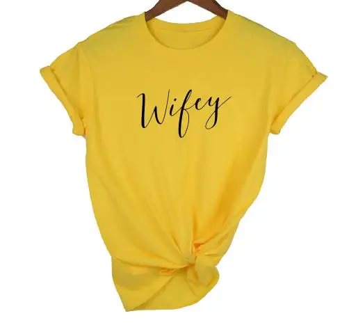 PADDY дизайн медовый месяц свадьба Mr and Mrs sevened Hubby Wifey футболка Повседневная короткий рукав с буквенным принтом Tumblr женская футболка - Цвет: yellow t black WIFEY
