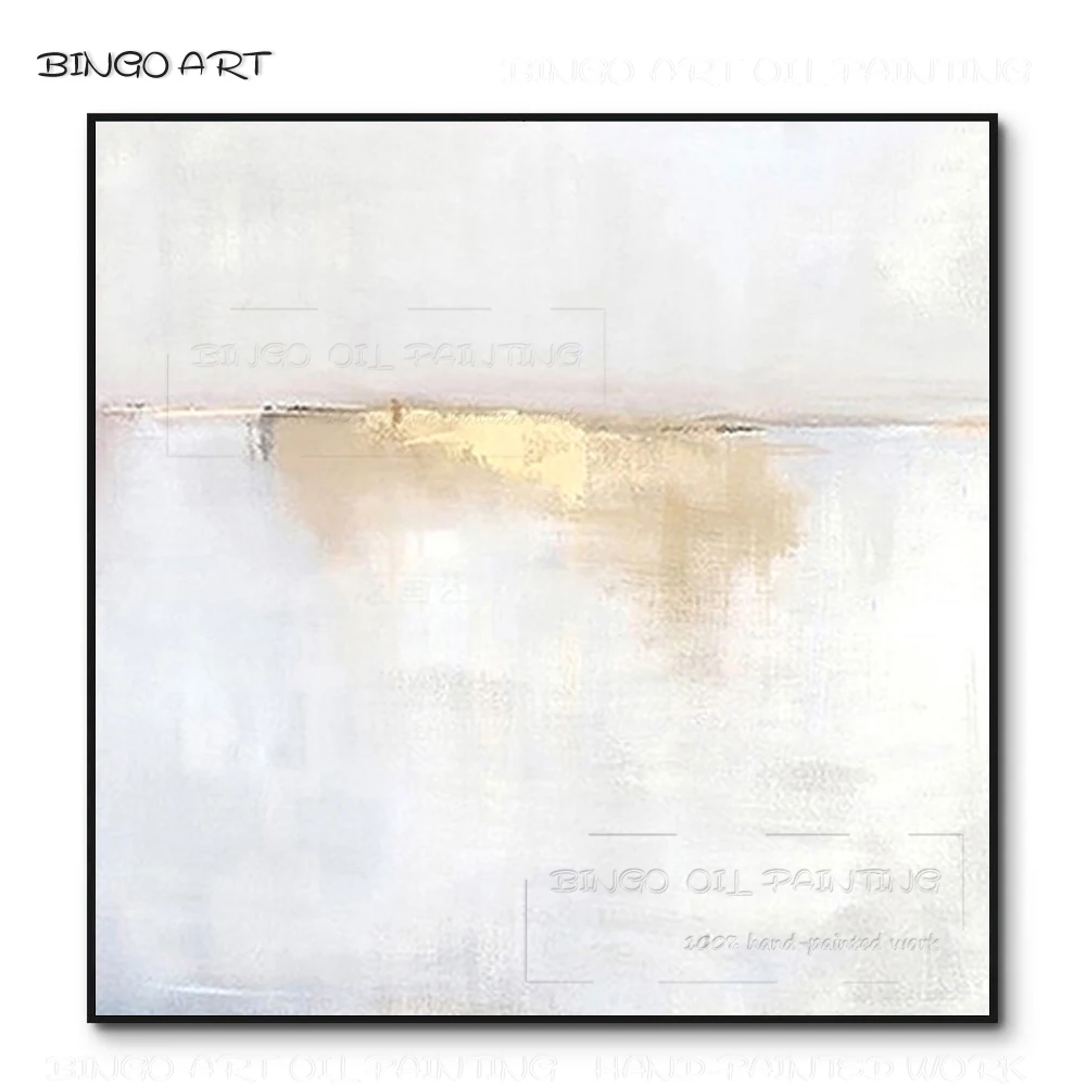 

Free Shipping Hand-painted High Quality Abstract White and Gold Foil Oil Painting on Canvas Handmade Beauty Abstract Painting
