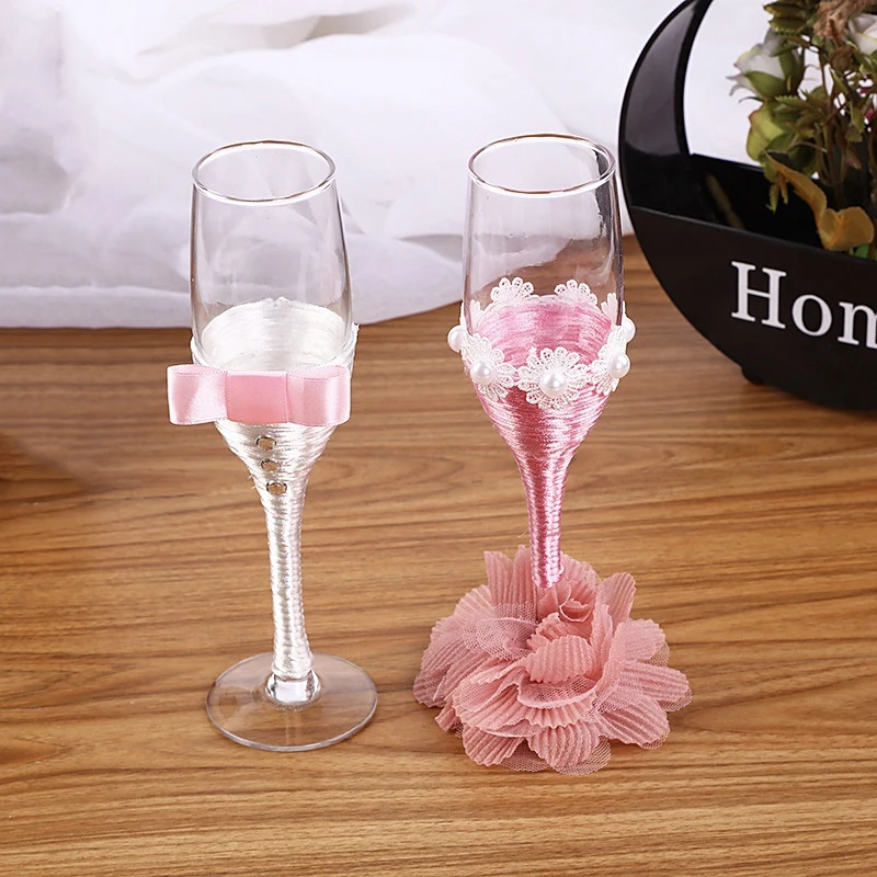 NHBR-2Pcs Set Wedding Glass Creative Red Wine Glass High Foot Crystal Glass Gold Silver Double Cup Lovers Cup Birthday Gift