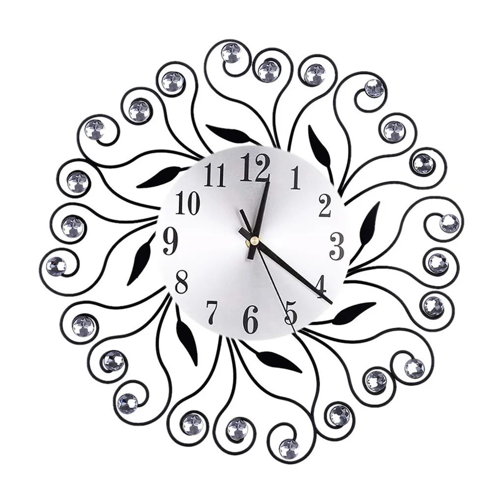 Wall Clock Wrought Iron Diamond Fashion Bedroom Silent Metal Wall Clock Decor watch still life clocks home decoration 19jul11