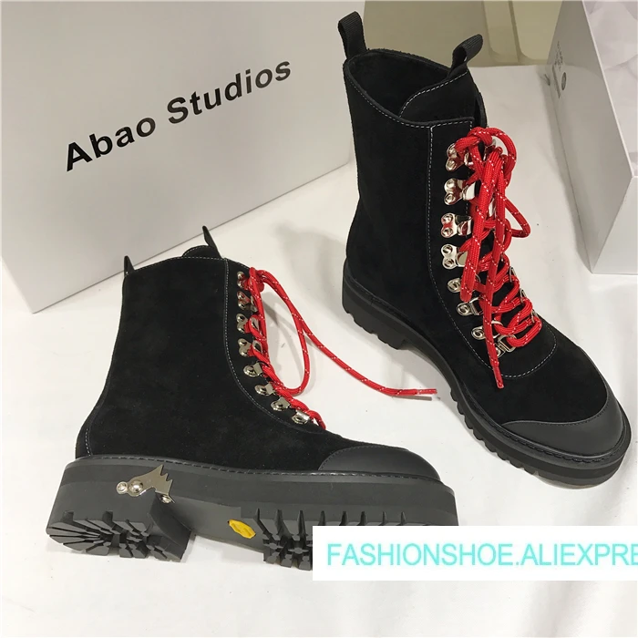 

New 2018 Shoes Woman Ankle Boots Lace Up Med Heels Knight Boots Western Leather Boots Designer Woman Booties HotShoes Superstar