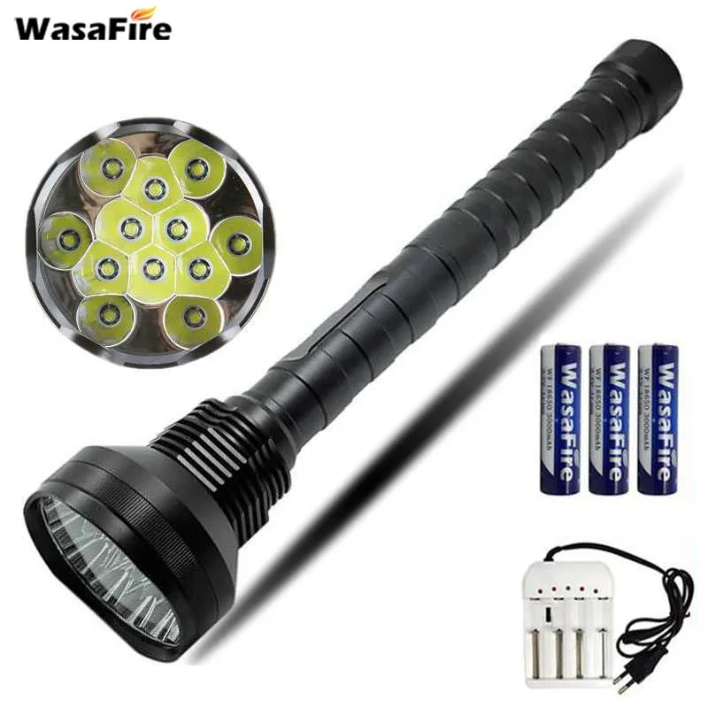 

Powerful LED Flashlight 13000 Lumens 12 x XM-L T6 LED Lantern Torch Light Lamp With 18650 Battery + Charger for Camping Hunting