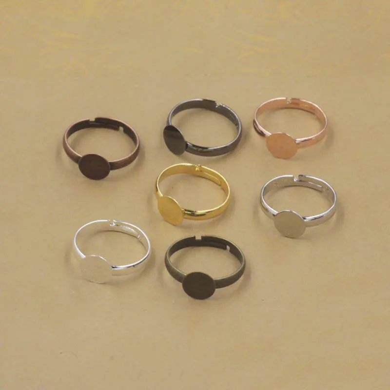 

Adjustable Flat Base Metal Ring Bezel Setting Jewelry Supplier Tray for 6-10mm Round Cabochon Cameo DIY Fashion Rings Men Women