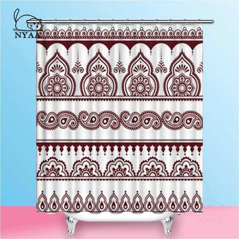 

Nyaa Indian Henn Shower Curtains Mehndi Waterproof Polyester Fabric Bathroom Curtains For Home Decor