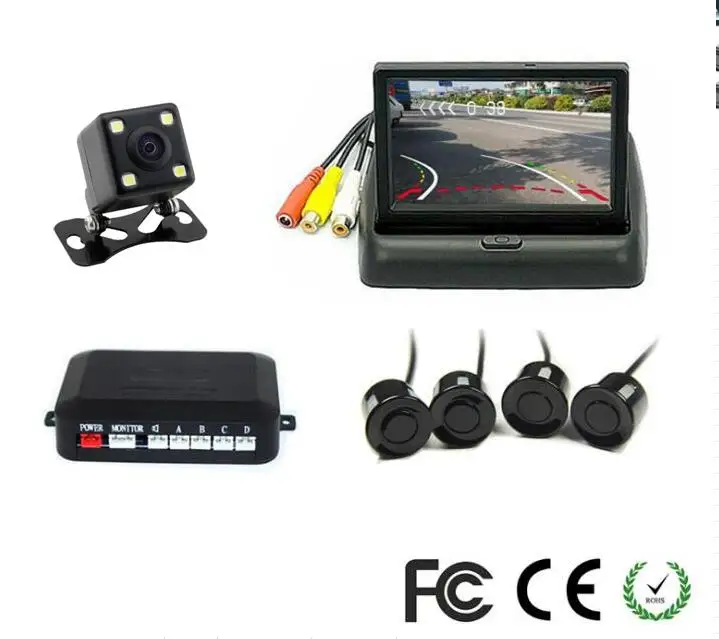 Wireless Video Parking Radar 4 Sensors Kit 4.3inch Car Rear View