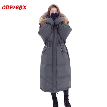 

Hooded fur collar down jackets Female medium long 2020 winter new women coat over the knee large size cotton thick cotton jacket