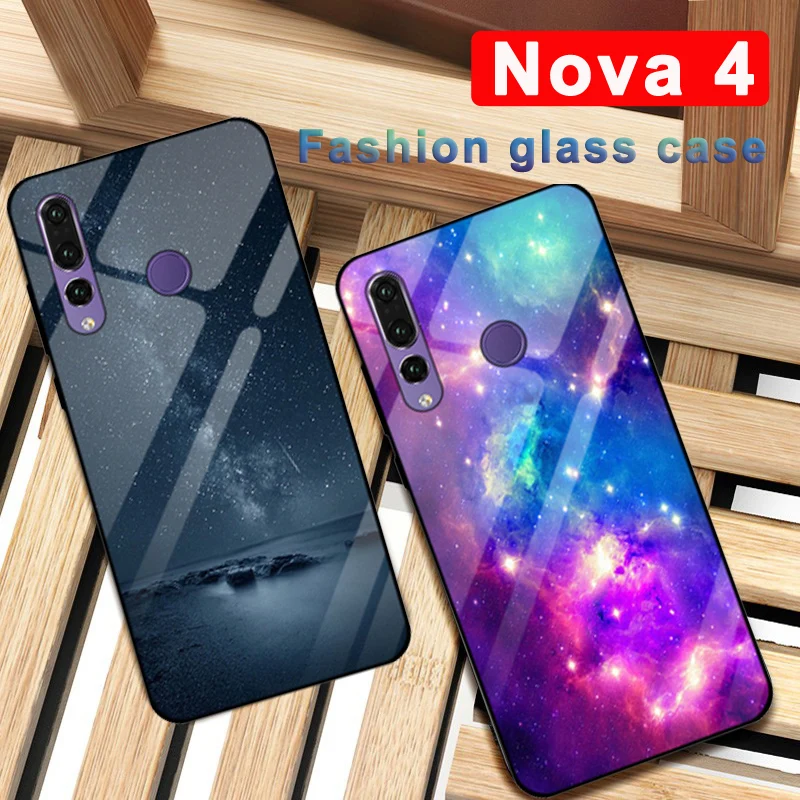 Для Huawei Nova 4 Чехол звездное небо закаленное стекло + TPU Край тонкий жесткий чехол