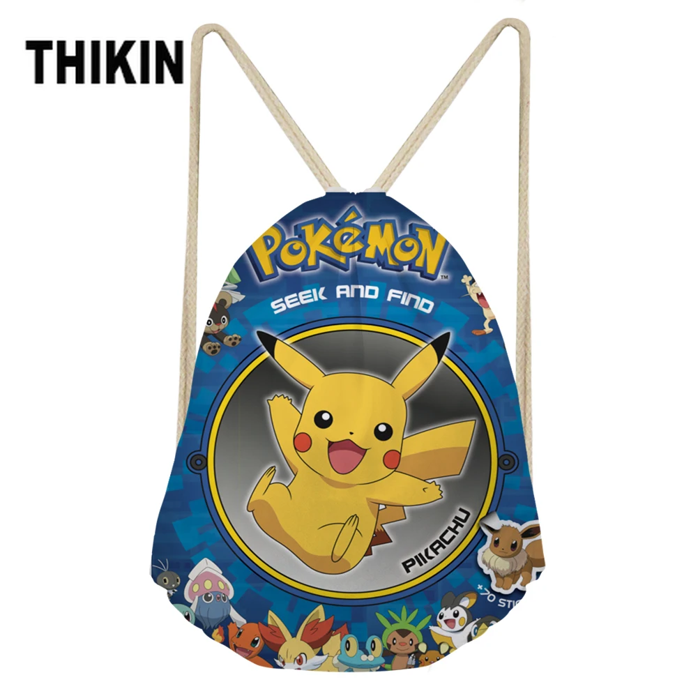 THIKIN Drawstring Bag Anime Pokemon Backpack Small Travel Storage Package Monster Pikachu Kids Boys Girls String