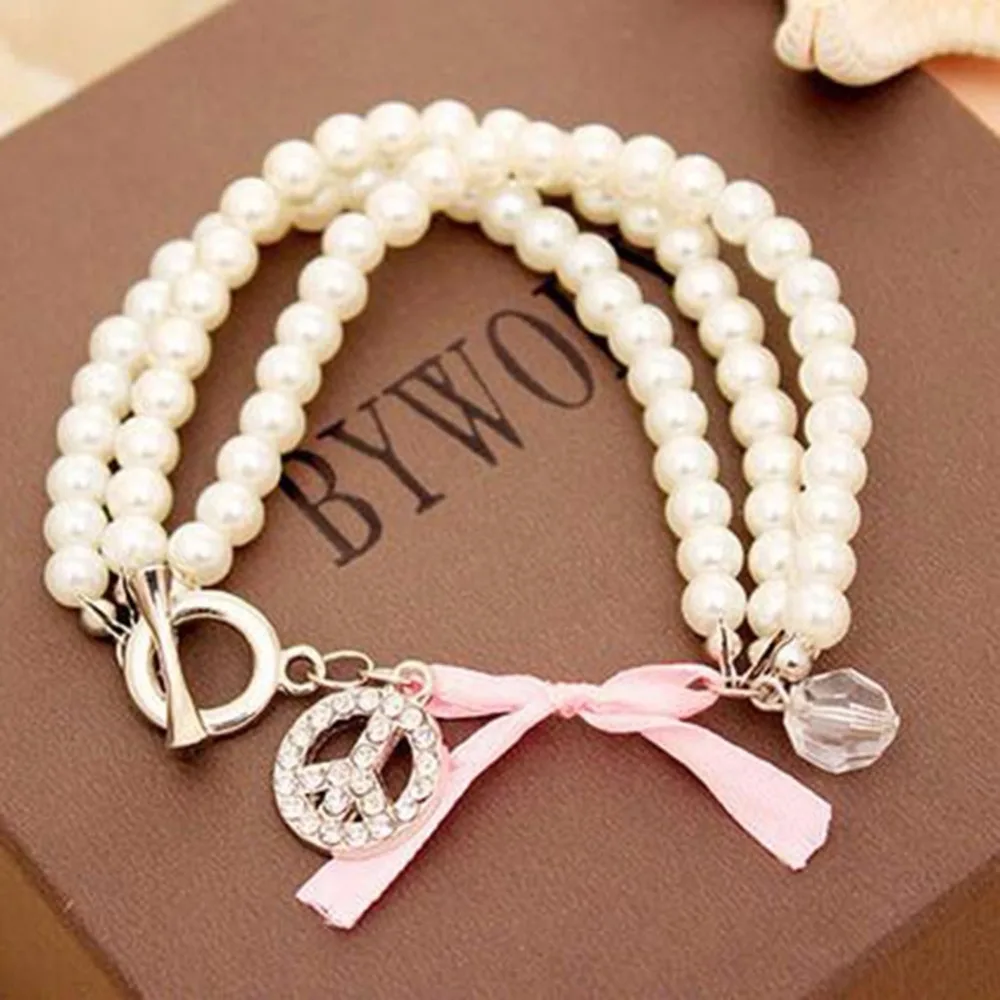 Simulate Pearl Bracelet Women Elastic Rope Charm Bracelets Bangles Girls Fashion Jewelry Pulseras Mujer Perlas | Украшения и