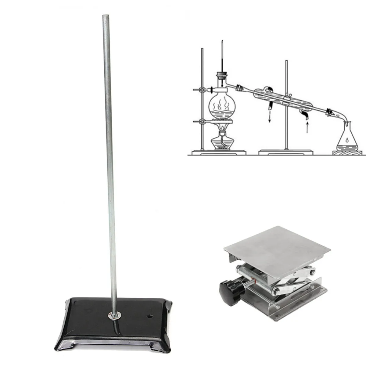 

100x100mm Laboratory Lifts Platforms Stand Support with 60cm Lab Iron Support Stand Flask Clip Set School Laboratory Supply