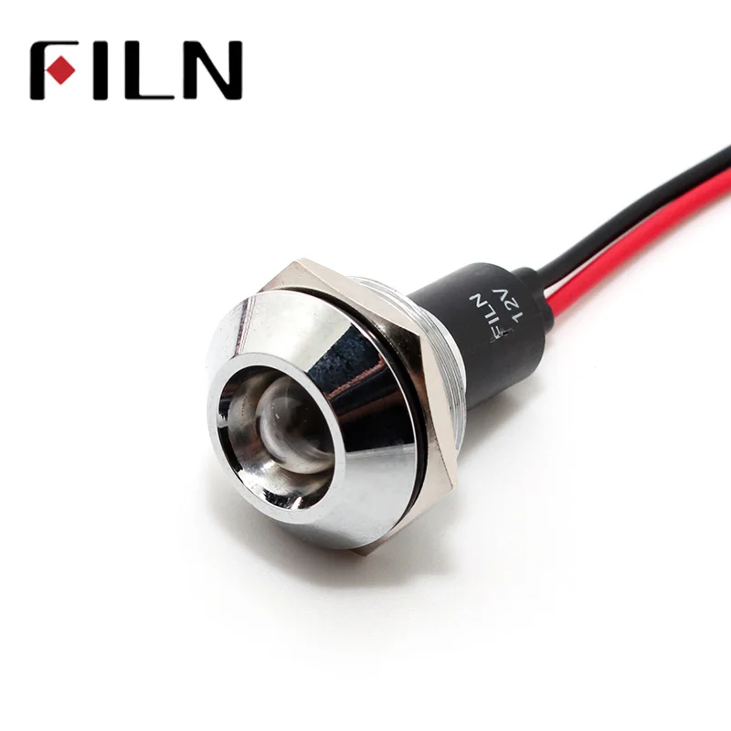 12 v Пилотная лампа 22mm FILN 6 v 24 v 110 v 220 v 36 v 48 v красный желтый синий зеленый белый Светодиодная металлическая сигнальная лампа с кабелем 20 cm