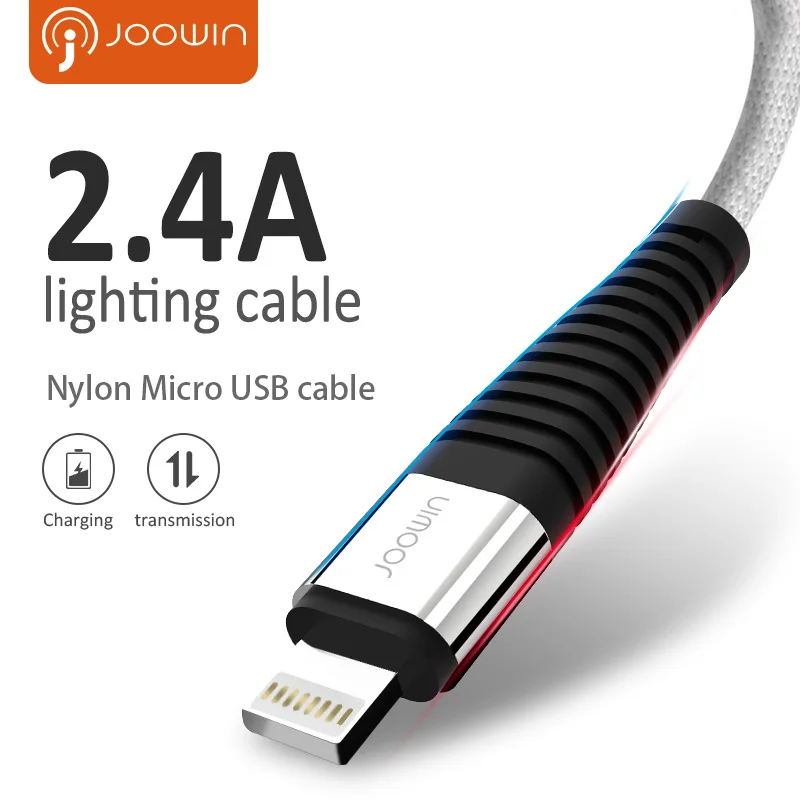 

Joowin 2.4A USB Cable For iPhone X 7 Cable For Lightning To USB Charger Charging Cable Data Nylon Braid Lighting Cable For iPad