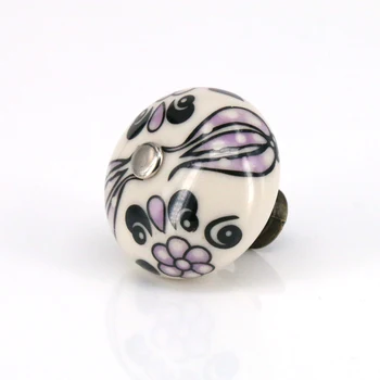 

4PCS Ornate Purple Floral Ceramic Knobs For Cabinets & Cupboards Hand Painted Cabinet Drawer Pull Handle