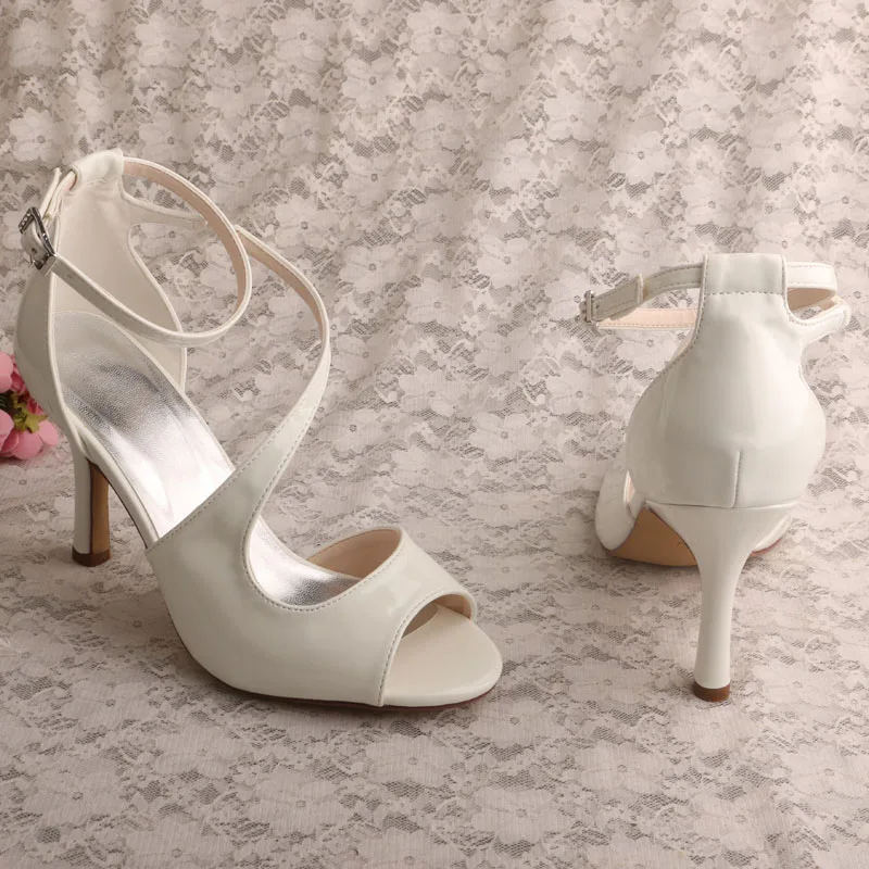 

Top Selling High Heel PU Wedding White Sandal for Bride Shoes with Straps Peep Toe