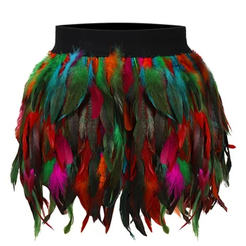 

Peacock Dance Belly Dance Swan Feather Skirt Elastic Waist Mini Skirts Cosplay Halloween Chritmas Rave Wear for Women