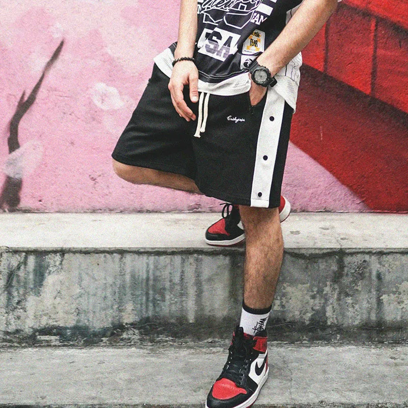 Мужская эластичная талия Свободные повседневные уличные модные хип хоп прямые шаровары мужские уличные спортивные короткие брюки