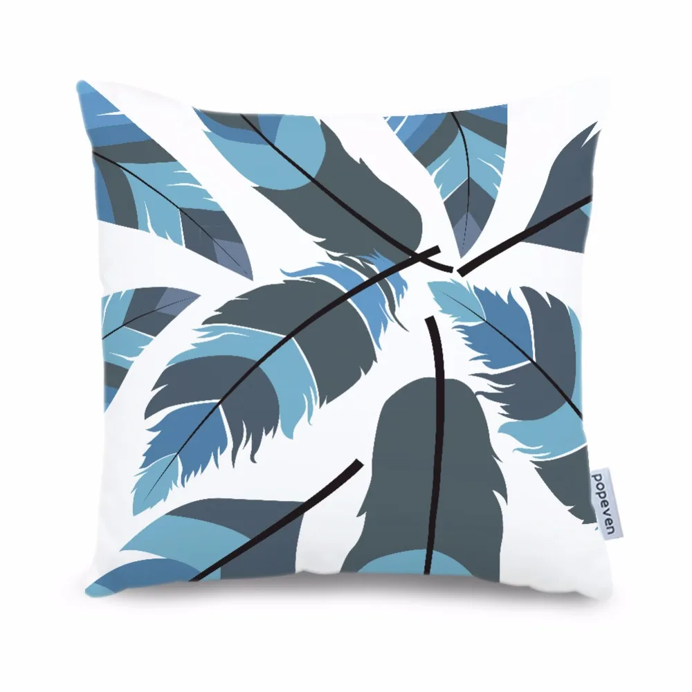 Animal Feather Cushion Cover,Light Blue Pillow Case,Sofa Decorative Pillow Cover,Canvas