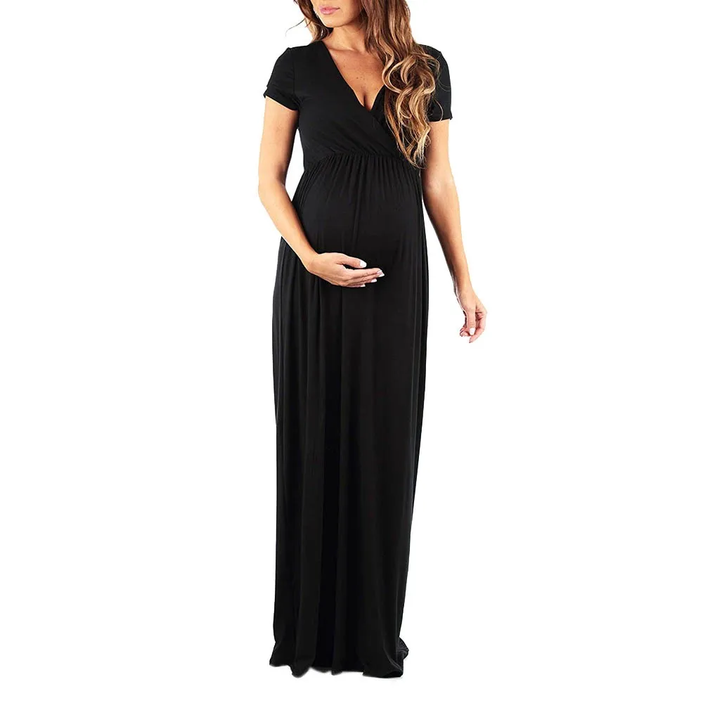 Платья женское платье для беременных; Материнство женщин летом беременных женщин s беременность и кормление платье Сплошное Длинное платье для беременных