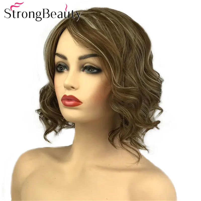 StrongBeauty короткие волнистые светлые парики термостойкие синтетические парики женские волосы