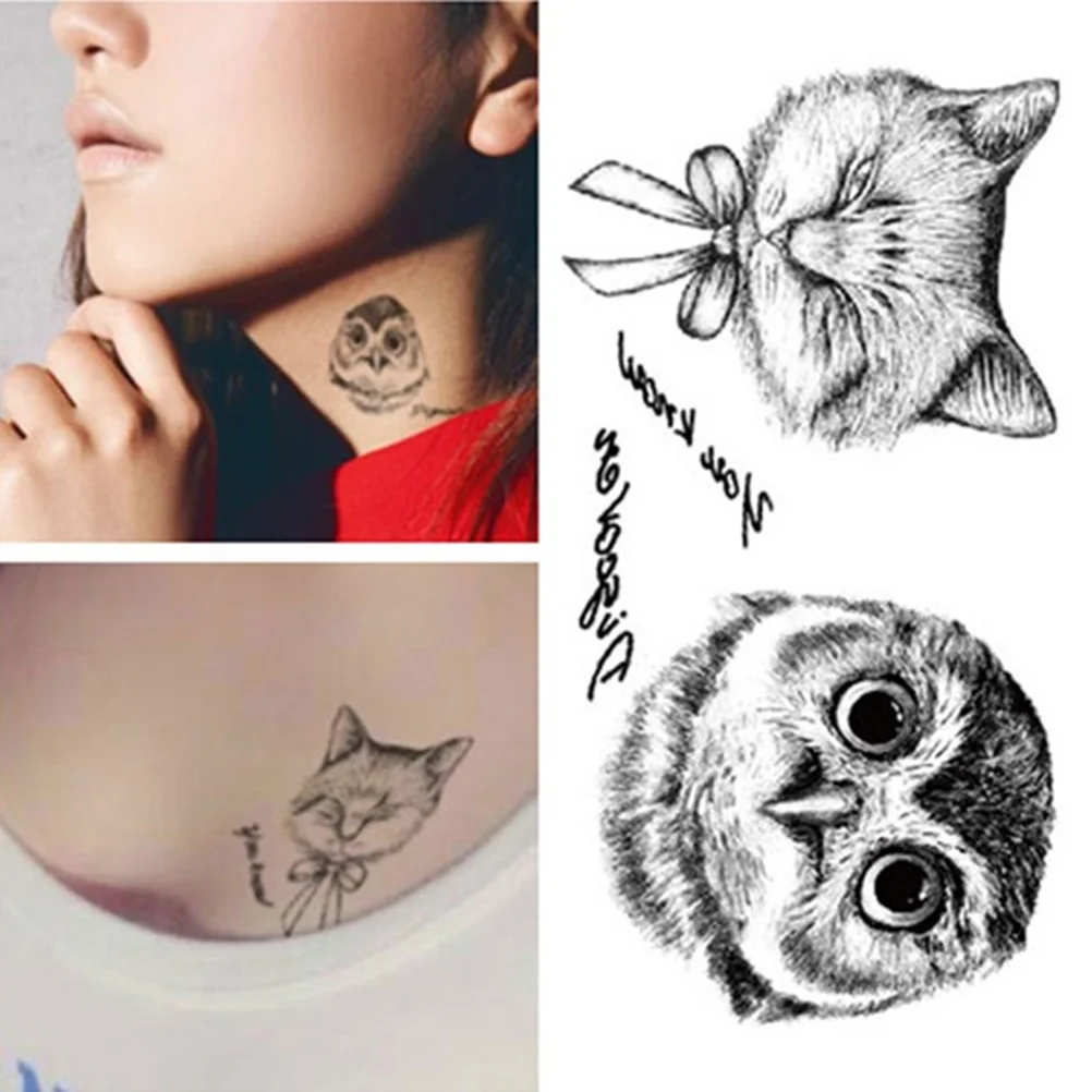 

3D Tattoo Stickers Waterproof Temporary Body Art Arm Hand Stickers Tags Attractive Chic Cat Owl Pattern 10.5*6cm