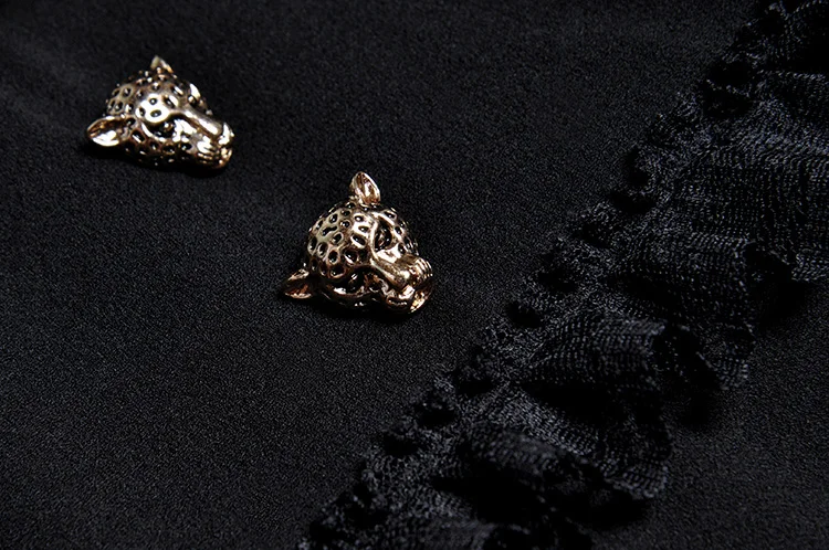 Золотые пантера пуговицы Ruched Кружева V шеи Половина рукава баски русалка вечерние женские платья миди Bodycon черное элегантное платье