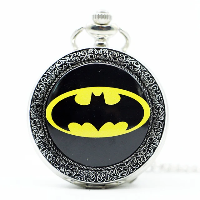 Fashion Silver Big Dial Steampunk Batman Quartz Pocket Watch Necklace Jewelry Ho Fashion Silver Big Dial Steampunk Batman Quartz Pocket Watch Necklace Jewelry Ho