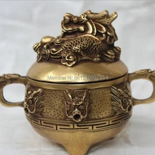 Китайский Латунь Голову Дракона Статуя Курильница Курильница