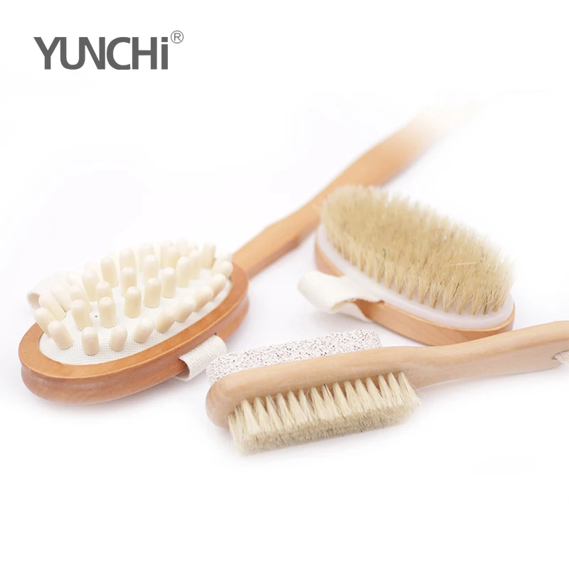 Dry Drushing Body Brush 100% Natural Bristles Detachable Wooden Handle for Skin Beauty Newest Antiaging Method Brush Set