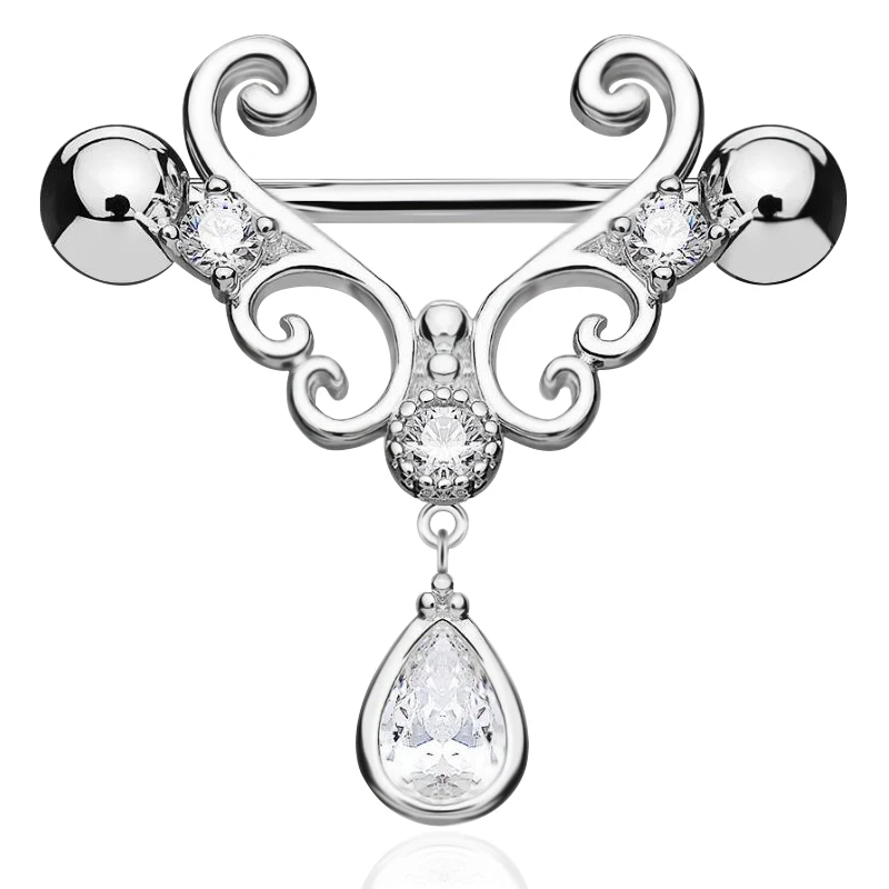 

316L Surgical Steel New 2pcs Nipple Piercing Fashion Body Piercing Piercing Big Zircon Rings Body Jewelry for Women Girls