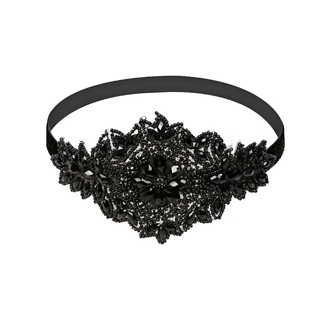 

Rhinestone Hair Accessories black Flapper Great Gatsby Headband Pearl Charleston Party Bridal Headpiece Sequin Hair Band #P30