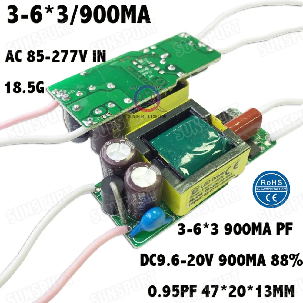 5 шт. изоляция 20 Вт AC85-277V светодиодный драйвер 3-6Cx3B 900mA DC10-20V светодиодный, блок питания постоянного тока светодиодный лампочка