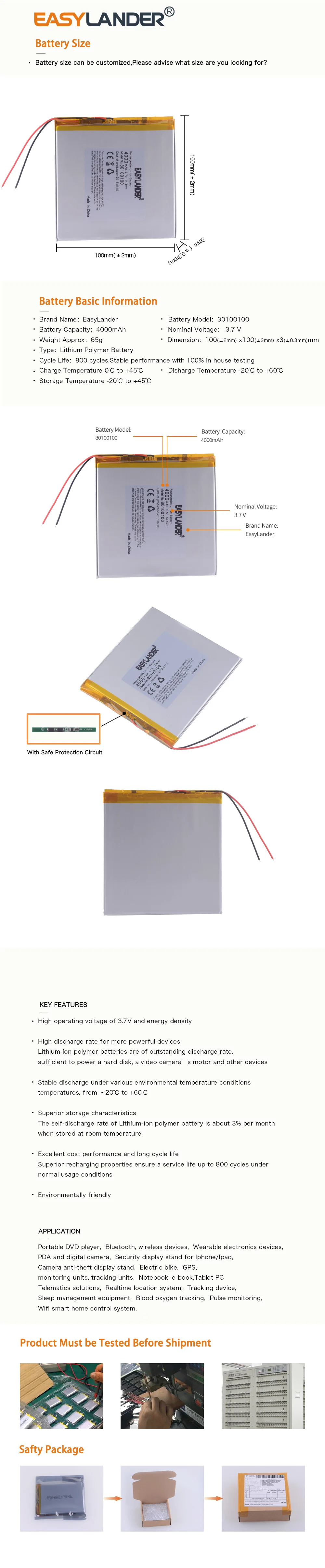 3,7 V литий-полимерный аккумулятор 30100100 4000MAH внешний аккумулятор DIY Планшетный компьютер 30101100