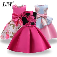 Baby Girl embroidery Silk Princess Dress for Wedding party Kids  Dresses for Toddler Girl Children Fashion Christmas Clothing