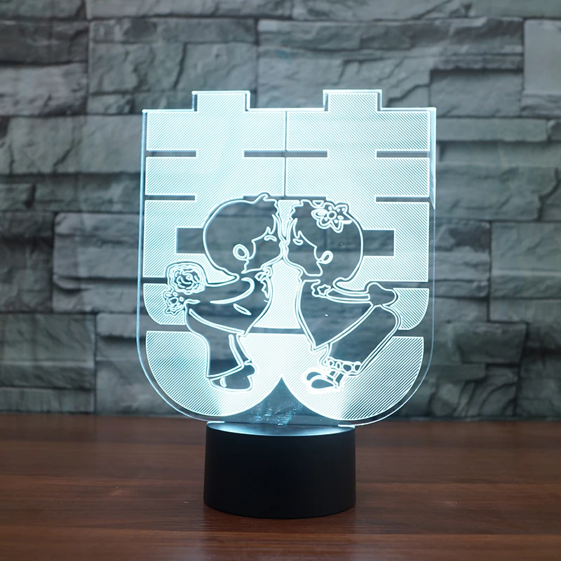 Doble felicidad 3D lámpara de mesa de estilo chino regalos de boda 7 Color LED Nightlight lampara sueño Iluminación dormitorio Decoración Doble felicidad 3D lámpara de mesa de estilo chino regalos de boda 7 Color LED Nightlight lampara sueño Iluminación dormitorio Decoración