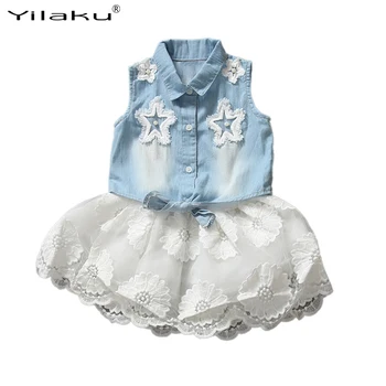 

Yilaku Girls Clothing Sets Summer Denim Vest Short Skirt Set For 2~7 Y Girls Outfits Clothes Kids Clothes Suit CF384