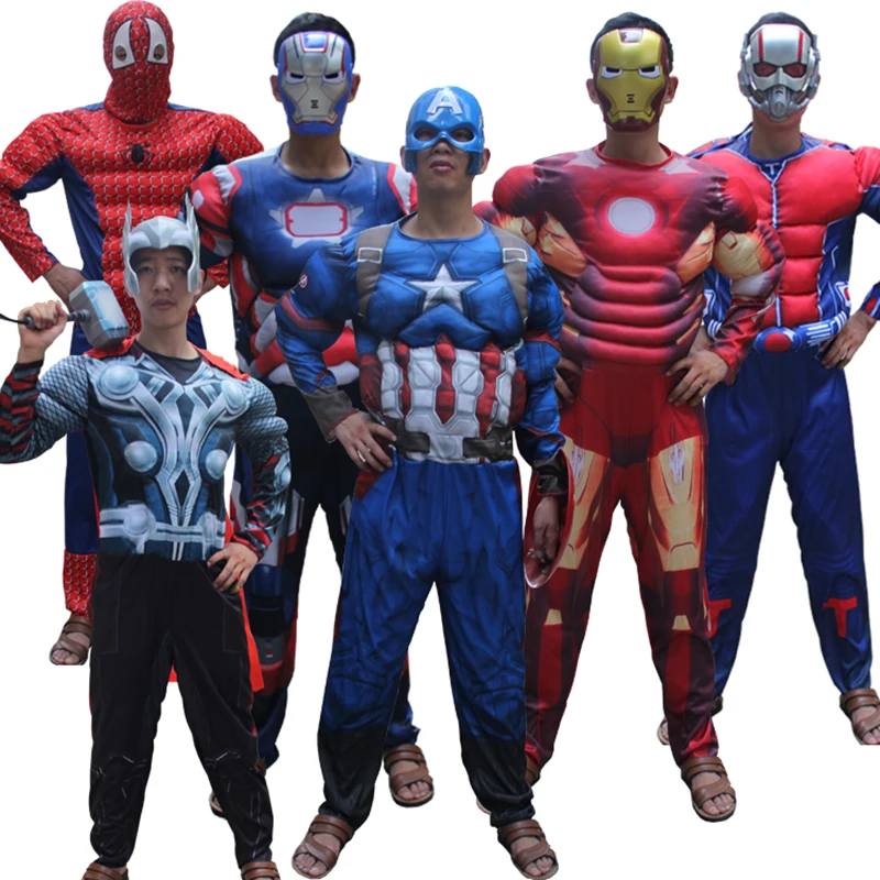 Мстители эндгейм мускул косплей супергерой Капитан Америка/Бэтмен/Человек-паук костюмы для Хэллоуина вечерние для взрослых