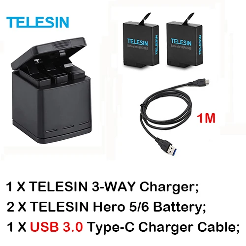 TELESIN 3-way зарядное устройство и 3 комплект аккумуляторов, зарядный ящик для хранения с заменой батареи для GoPro Hero 7 Black Hero 5 6 - Цвет: Package6