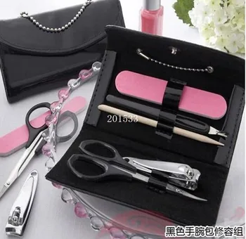 

Nail clipper 300sets/lot Bridal Wedding Favor Little Black Purse Patent-Leather Five-Piece Manicure Set