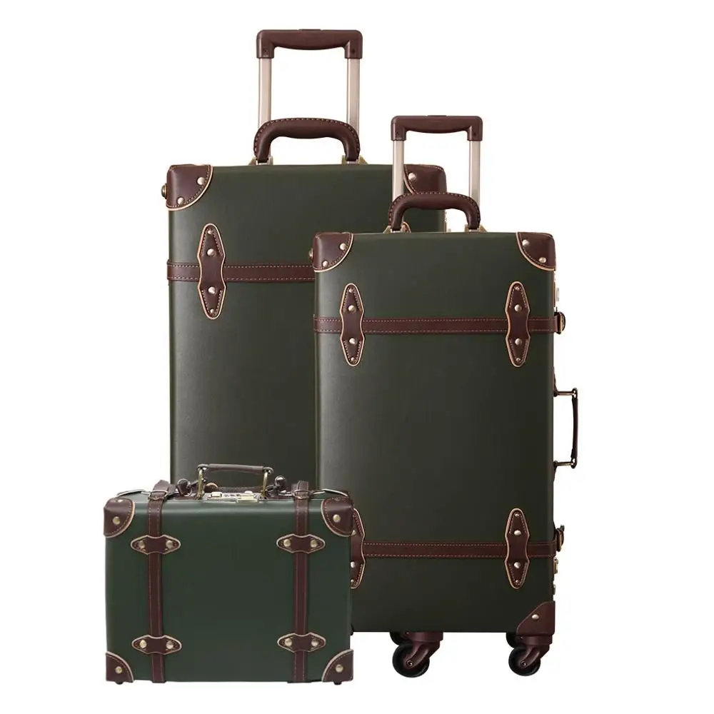 

2019 Vintage Suitcase Carry On Luggage set Hardside Rolling Spinner Retro Style for Travel trunk free shipping