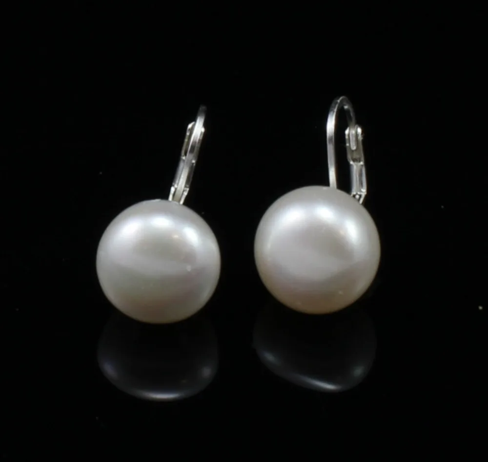 

Free shipping hot sale Women Bridal Wedding Jewelry >>>Genuine Silver Huggie Earrings Freshwater pearl 11-12MM