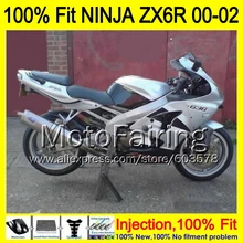 8Gifts Injection mold Body For KAWASAKI NINJA ZX-6R 00-02 1MH31 ZX 6R ZX6R 00 01 02 ZX636 2000 2001 2002 Fairing silver black