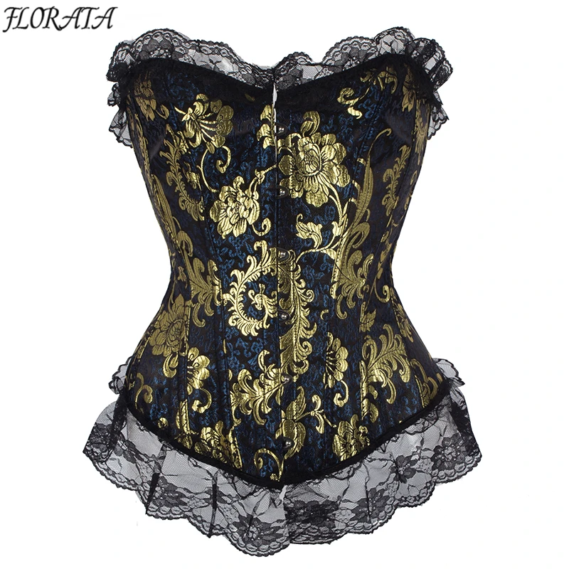 

New Corsets And Bustiers Floral Corset Sexy Steampunk Overbust Lace up Zipper Steampunk Sexy Lingerie Plus Size Waist Trainer