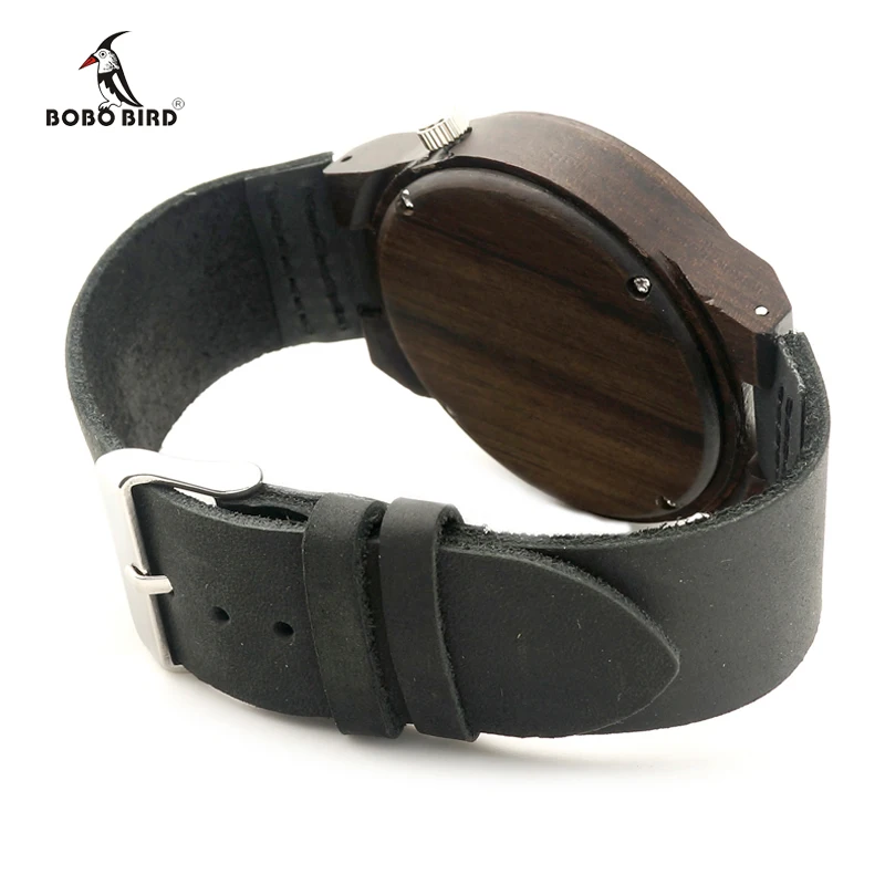 BOBO BIRD Brand Wooden Men's Watches with Real Leather Strap Japan Move' Quartz Wood Wristwatch for Men relogio masculino C-B13