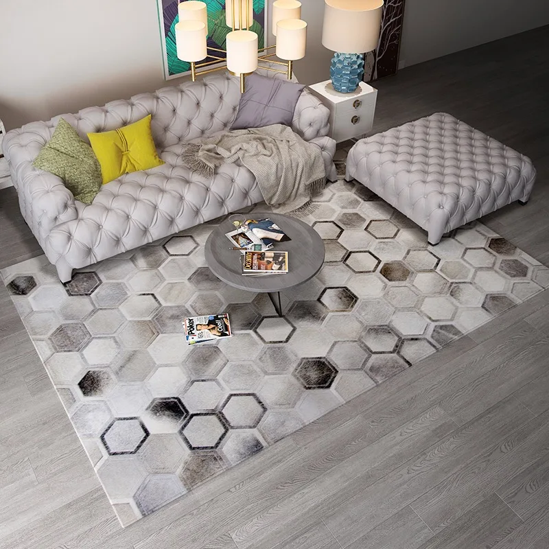 

Modern Gray Cowhide Natural Cow Hide Patchwork Rug Fur Skin Leather Grey Carpet